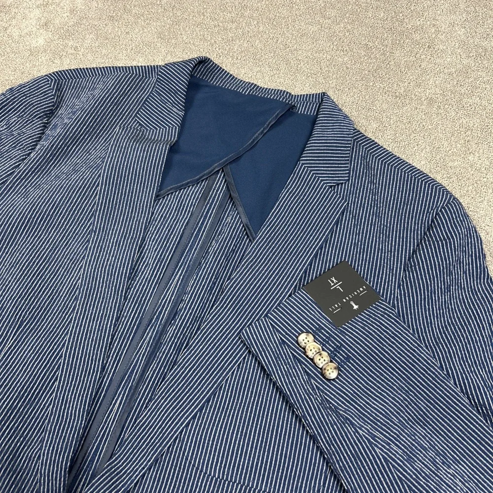American Tall Mens Seersucker Blazer LXT Large Extra Tall Stretch Unstructured